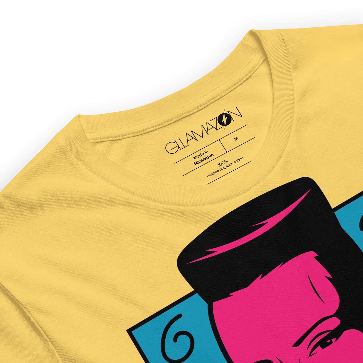 Detail of Gllamazon's "Grace Jones Nightclubbing" T-Shirt in Yellow