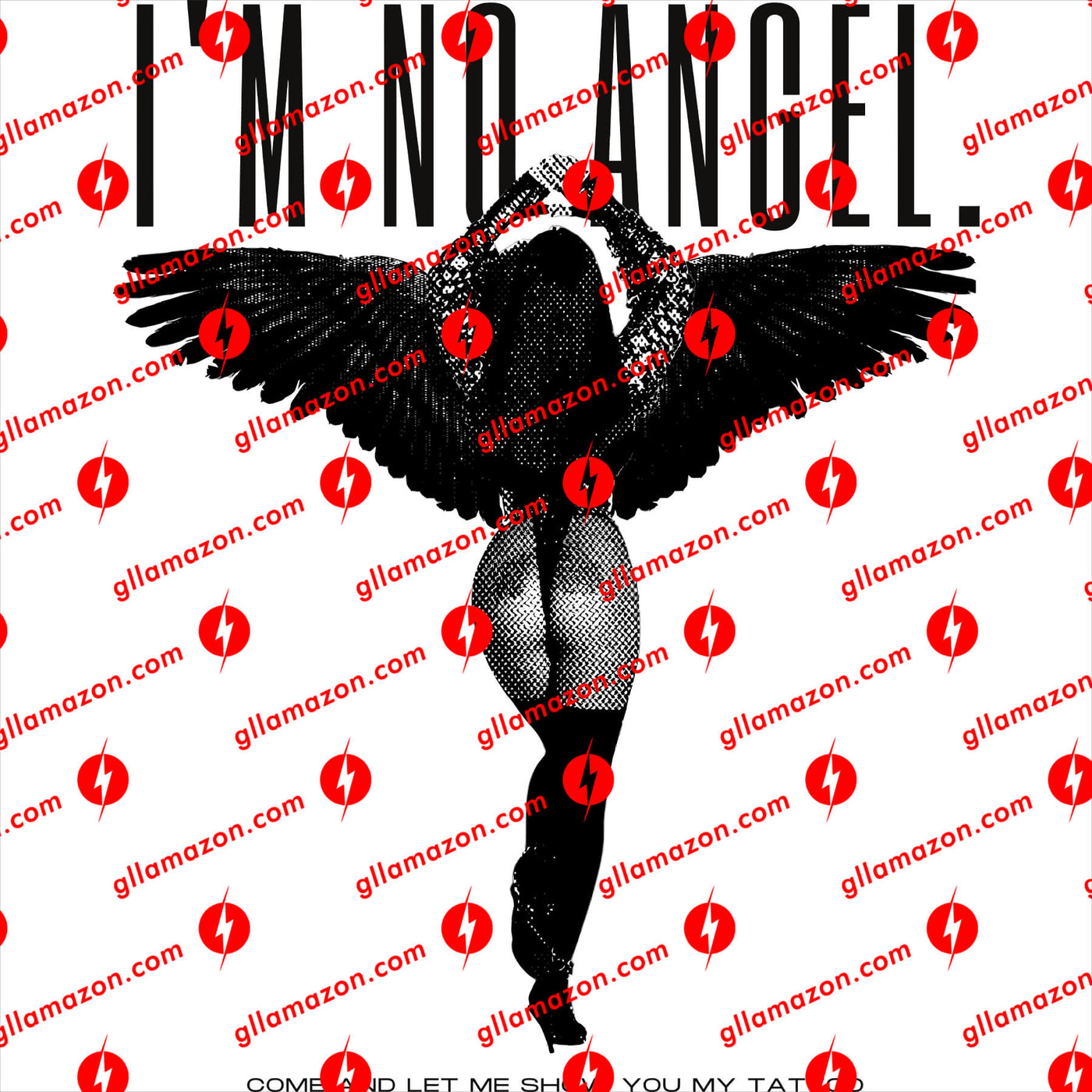 Promotional design preview for the "I'm No Angel" T-shirt, inspired by Cher and Gregg Allman, created by Gllamazon.