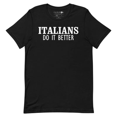 Shop Gllamazon's Italians Do It Better T-shirt, a replica of the iconic black T-shirt worn by Madonna on the set of her "Papa Don't Preach" music video in 1986.