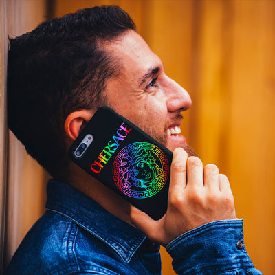 CHERSACE Pride Phone Case by Gllamazon. Smiling man talking on the phone.